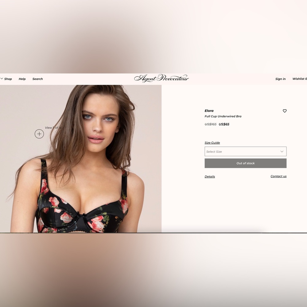Agent Provocateur Elora full cup underwired bra in black silk satin w rose print
